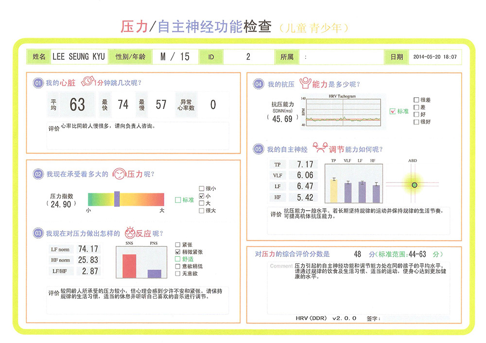 少儿青少年报告单